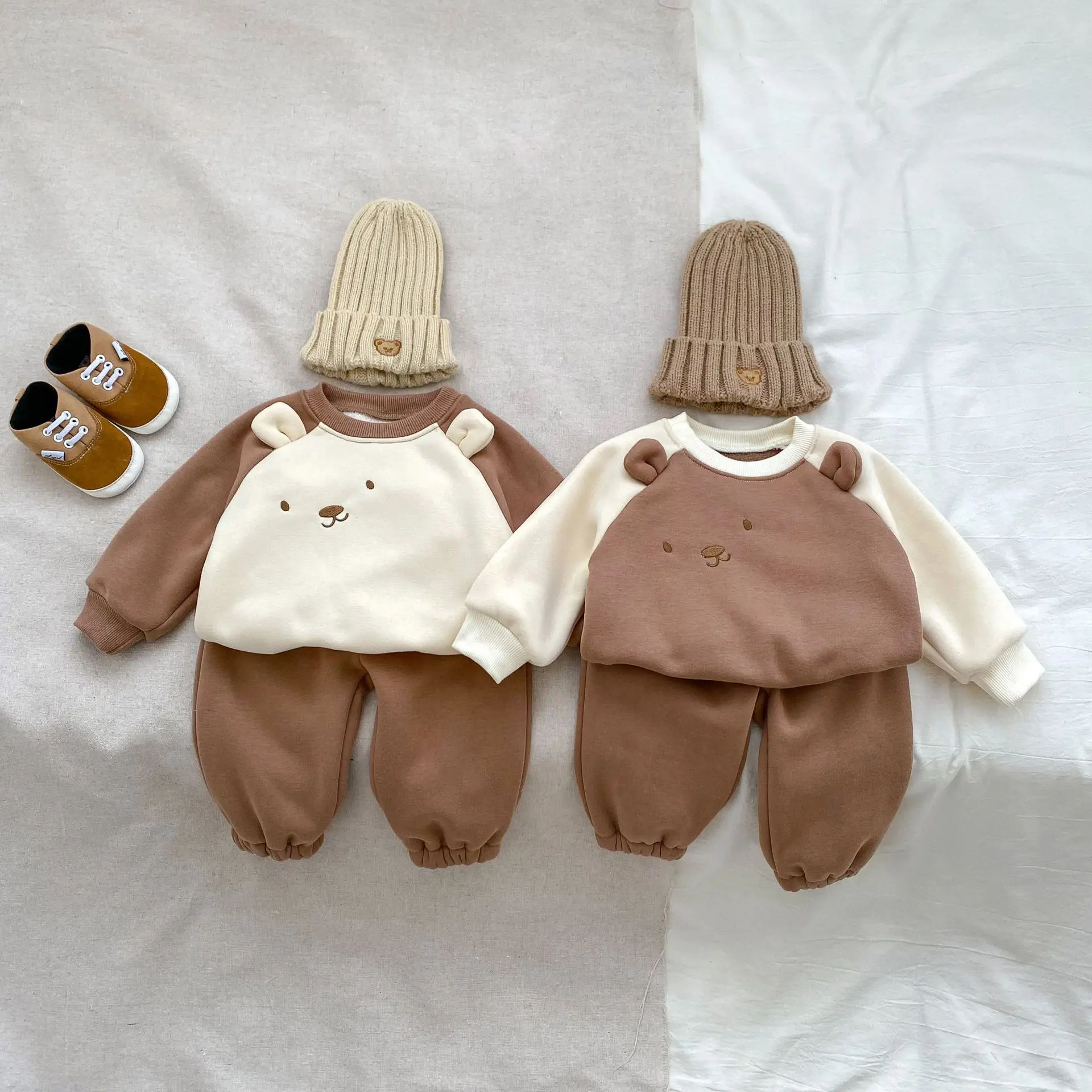 Winter Sets For Baby Girls Clothing Cute Bear Pullover Sweatshirt 2pcs Set Infant Boy Tracksuit Casual Padded Kids Suits 0-3Y