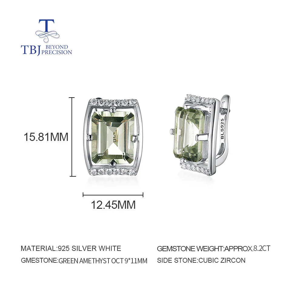 New hot selling gemstone natural green amethyst earrings for women 925 sterling silver fine jewelry gift