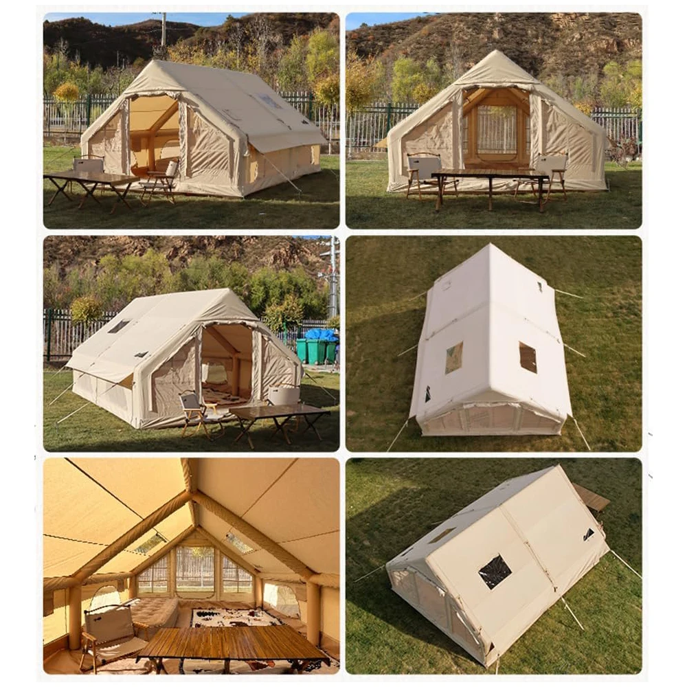 Inflatable Camping Tent UNIISTRENGH 4-8 Person 4-Season Waterproof Oxford Fabric with Hand Pump Easy Setup Glamping Tent with Ca