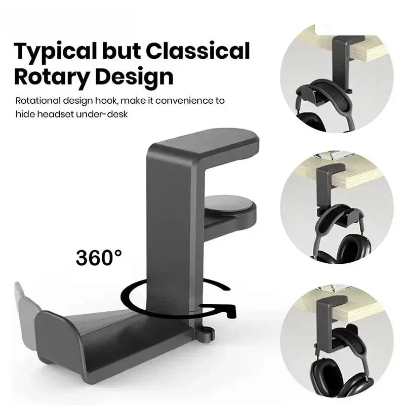 Headphone Hanger Holder with 360° Swivel Headset Hook, Gaming Headset Under Desk Holder Hook For headphones，Handbag，Umbrella
