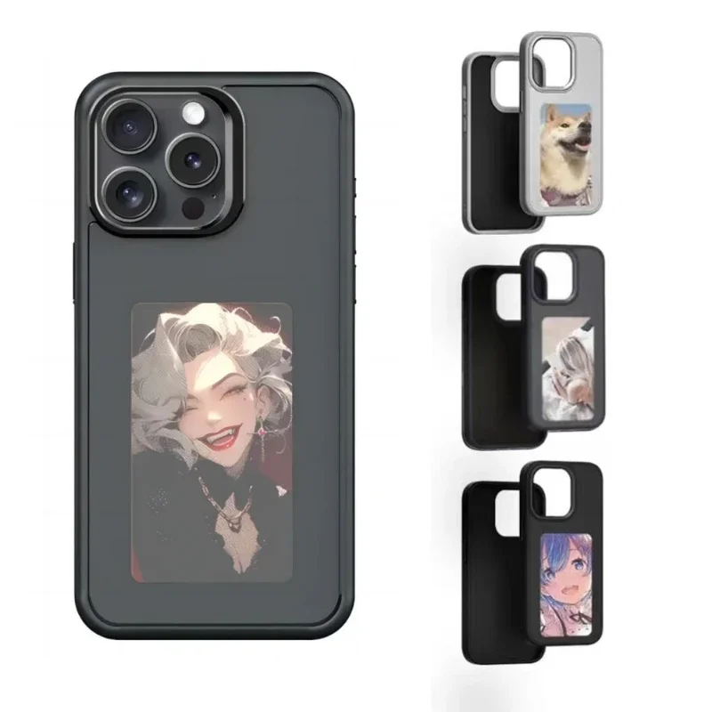 

For iPhone13 14 15 Pro Max New-Tech NFC Function Phone Case DIY Cases E Ink Screen Phone Cover Cartoon Girl Free Battery Cover