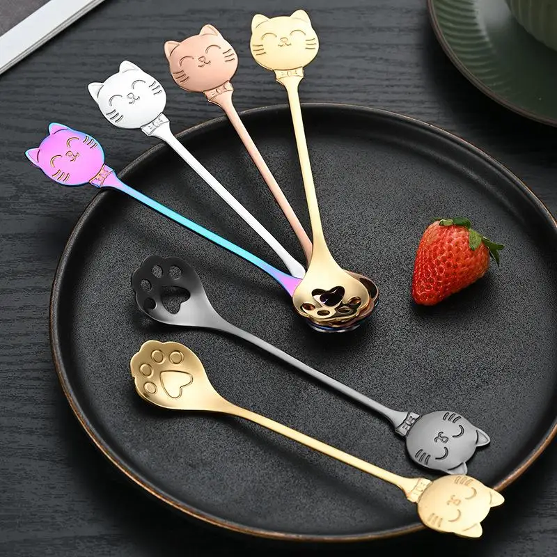 Funny Cat Paw Teaspoon Stainless Steel Coffee Mixing Spoon Ice Cream Cake Dessert Tea Spoon Bar Kitchen Tableware Christmas Gift