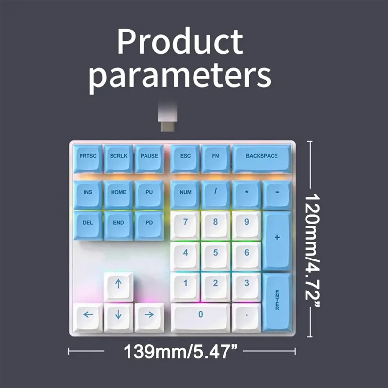 33 Key Wired Mechanical Numeric Keypad Blue/Red Switch With Multi-color Lights For Business Finance Dedicated External Keypads