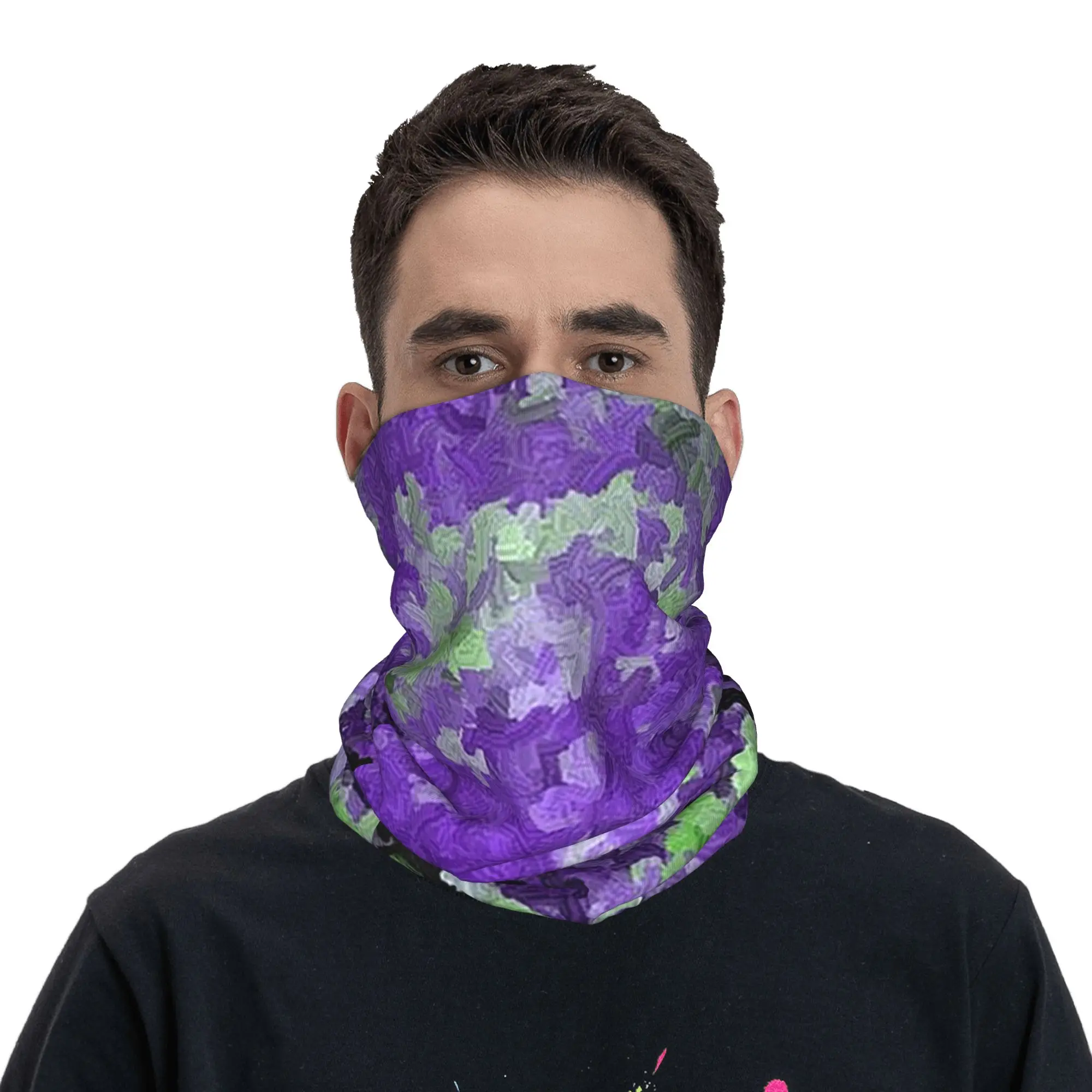 Falling Flower Petals Violet Purple and Mint Green Bandana Neck Gaiter Printed Mask Scarf Headband Riding for Men Women Adult