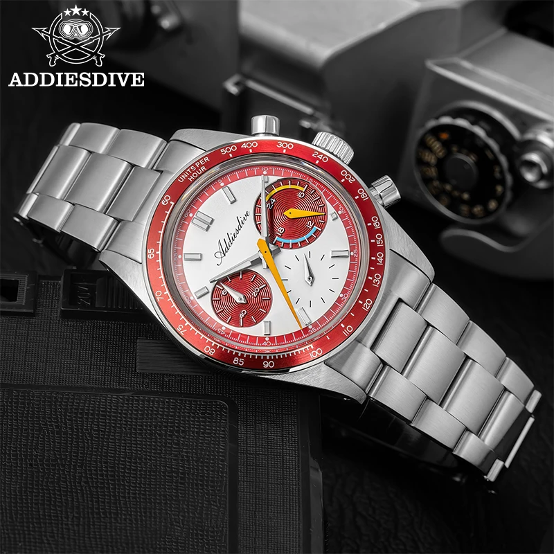 

ADDIESDIVE 37mm Men Luxury Watch 100m Waterproof BGW9 Super Luminous AD2539 Aluminum Ring Chronograph Watch VK63 Quartz Watch