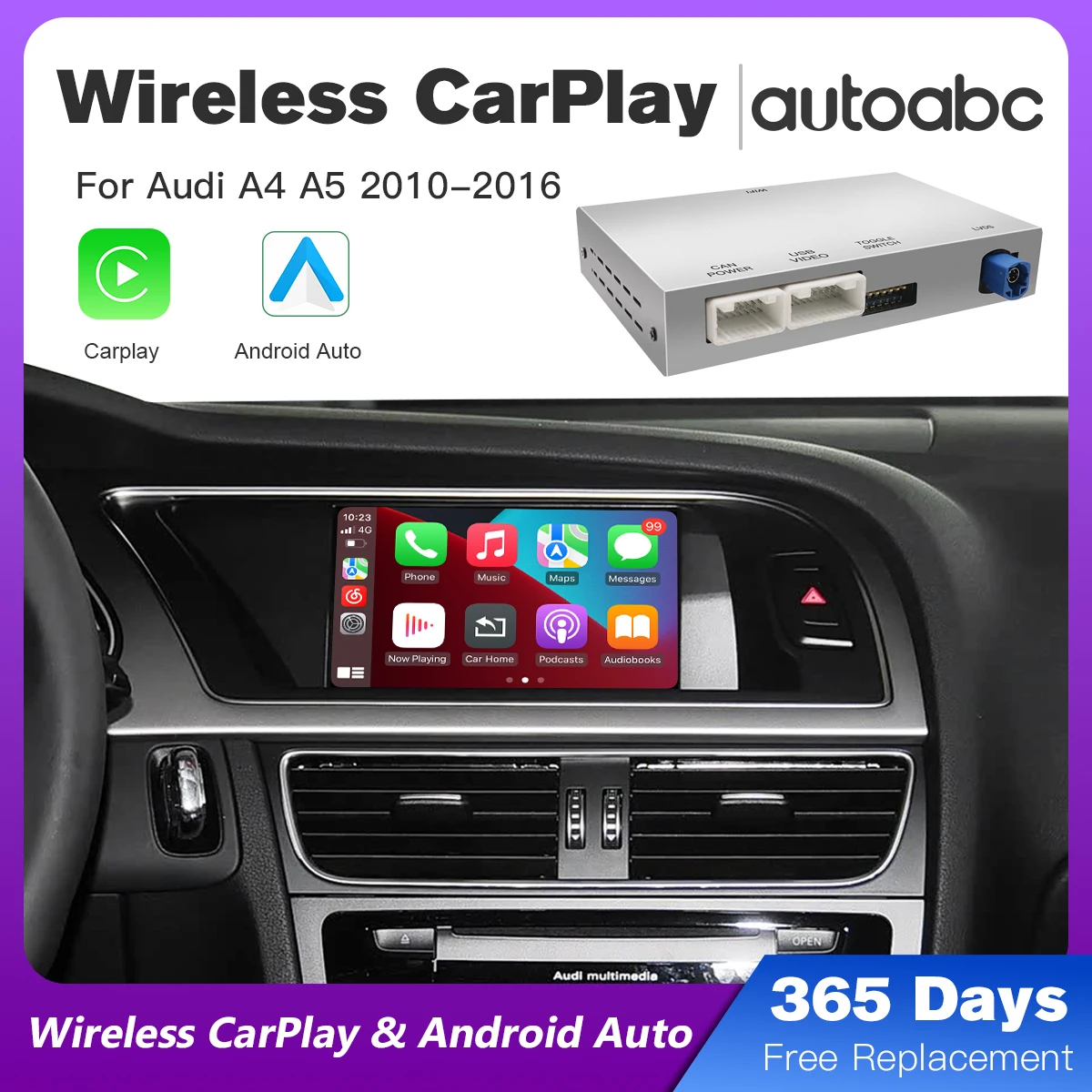 Carplay sem fio android auto para audi a4 b8 a5 q5 2009-2015 com mmi 3g com airplay espelho link navegação bluetooth
