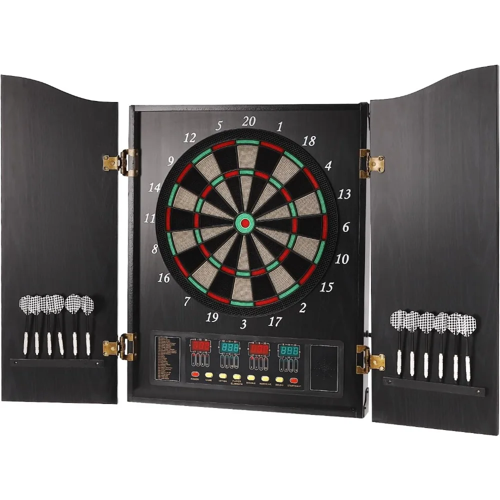 Dartboard Cabinet Set Dart Board Electronic Scoreboard Machine LCD Display for Adults and Family