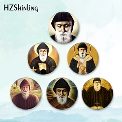 2023 New Saint Charbel Badge Brooch Religious Button Pin Backpack Decoration Pins Round Jewelry Women Gift
