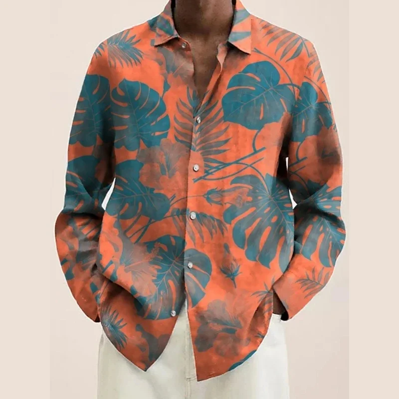 

Men's Autumn Plant Flower Natural 3D Printed Shirt Long Sleeve Lapel Shirt Business Casual Vacation Outdoor Top Shirt Gift