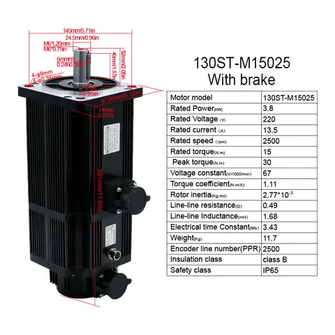 HLTNC 130ST M15025 220V 380V 3,8Kw 15Nm 2500Rpm Storeffekt AC Servomotorsats med T3DF T3-seriens drivrutin för CNC-gravörsvarv 9 best sales servodrivare - №9