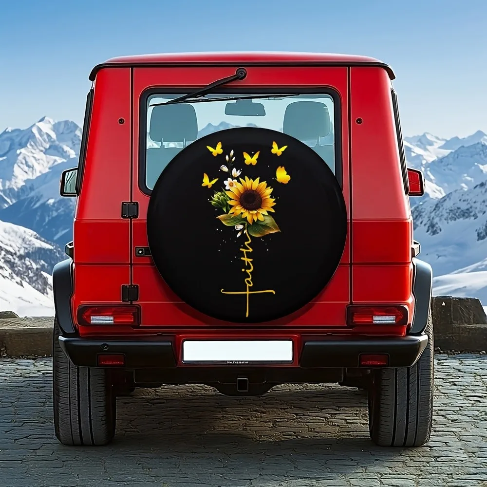 Sunflower Faith Tire Cover SUV Truck Spare Wheel Protector Universal Waterproof