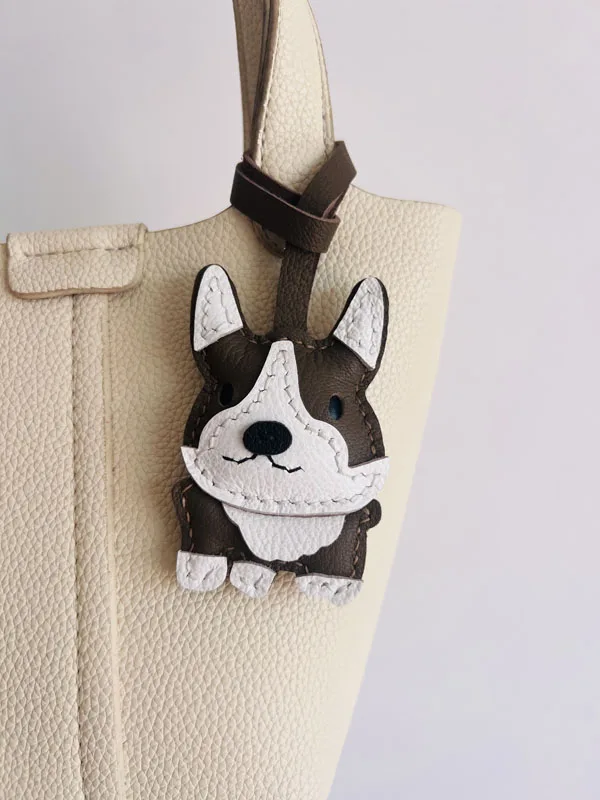 

Leather Gray Corgi Keychain Pendant Mobile Phone Pendant Bag Gray Corgi Keychain Goatskin