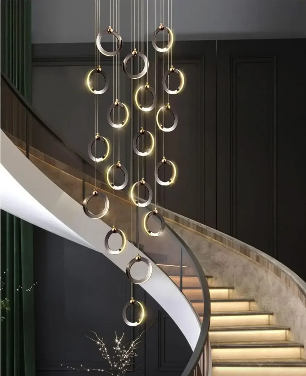 YECTSKIChandelier,LED Spiral Staircase Chandelier Pendant Lighting Adjustable Height Round Ring Hanging Ceiling Light Fixture