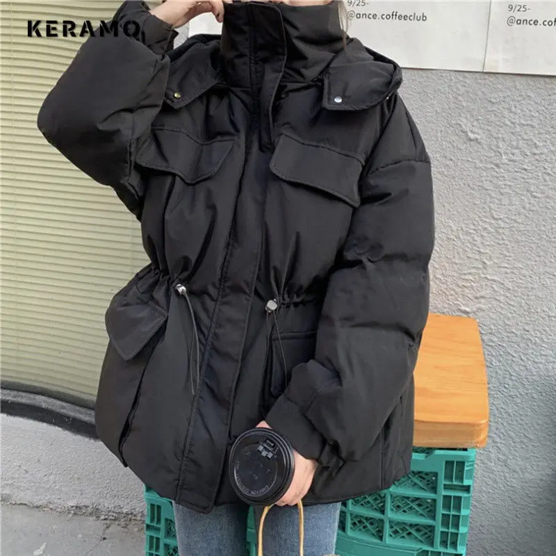 2023 Autumn Winter Casual Y2K Style Single Breasted Parkas Jacket For Women Oversized Outerwear Fashion Warm Thick Solid Coat