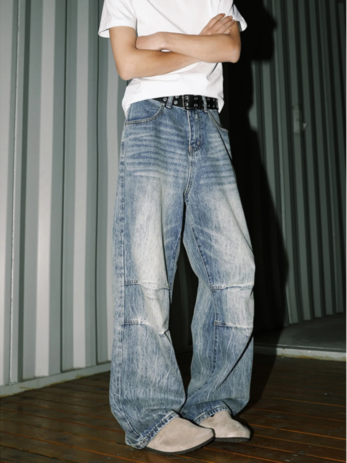 

American Waed Men's Denim Jeans Spring 2025 New Straight Casual Loose Wide Leg Micro Flared Pants Youth Trend Wear Resistant