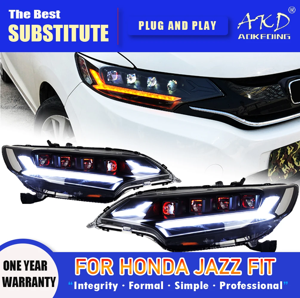 AKD Head Lamp for  Honda Jazz Fit LED Headlight 2014-2019 Headlights FIT DRL Turn Signal High Beam Angel Eye Projector Lens