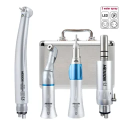 4Pcs/Kit LED Dental High Spped Low Speed Handpiece Acedemic kit With Metal Box+15Pcs Burs Free Push Button Dentisty Clinic Set