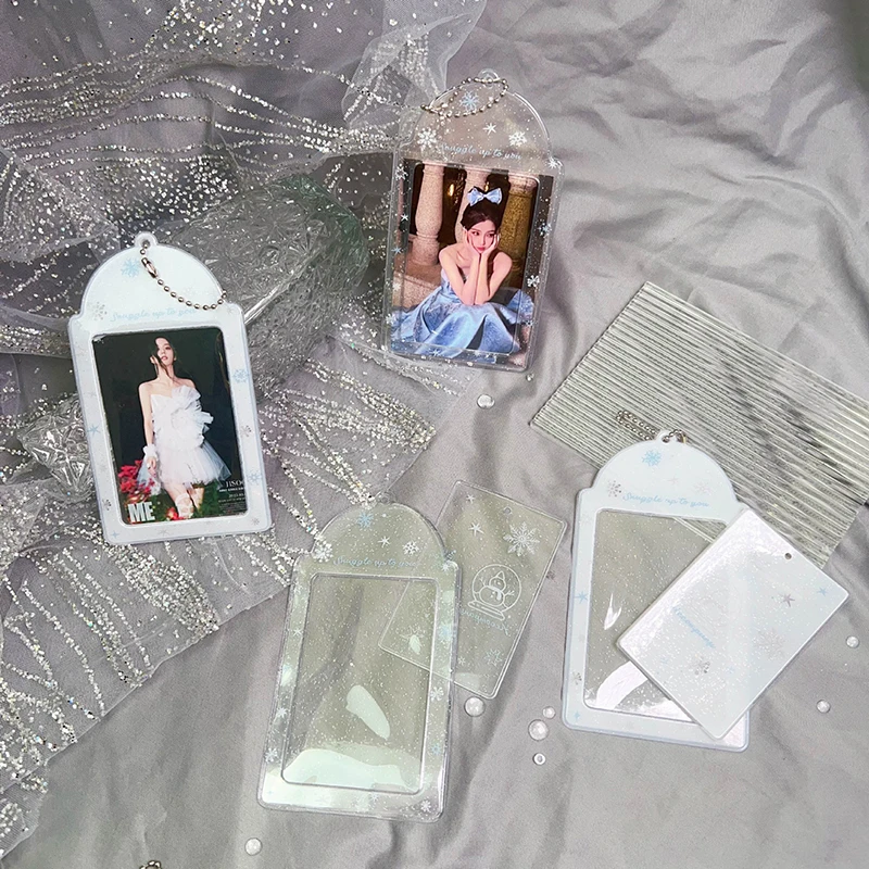 Transparent Glitter Cute 3 Inch Photocard Holder PVC Girl Heart Card Holder Storage Idol Card Display Protective Pendant