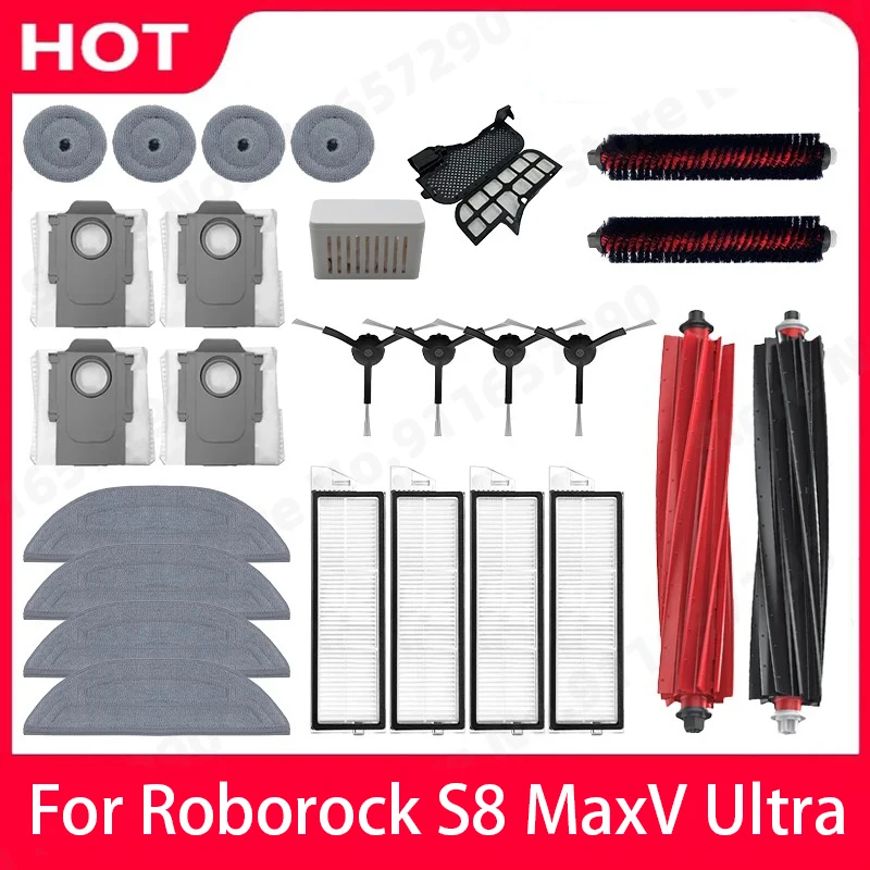 Roborock S8 MaxV Ultra Robot Vacuum Spare Parts Main Side Brushes Mop Cloths HEPA Filters Dust Bags Accessories