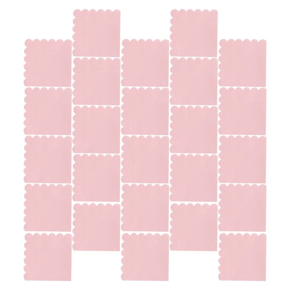 

100pcs Pink Scalloped Napkins: Disposable Dinner Paper Napkins For Wedding Shower Party Bulk Lightweight Absorbent
