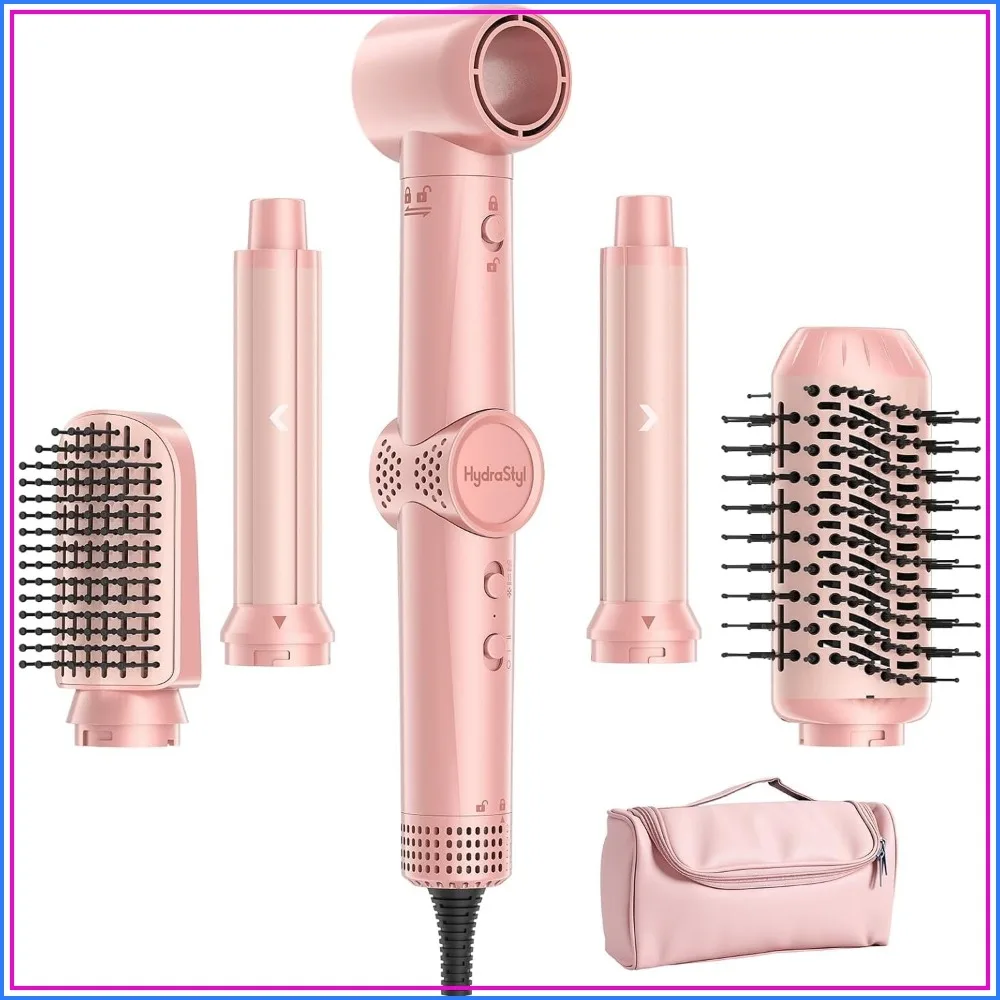 5-in-1 Hair Styler: Auto Wrap Curling Brush with Ionic Tech, Fast Drying, Travel Case