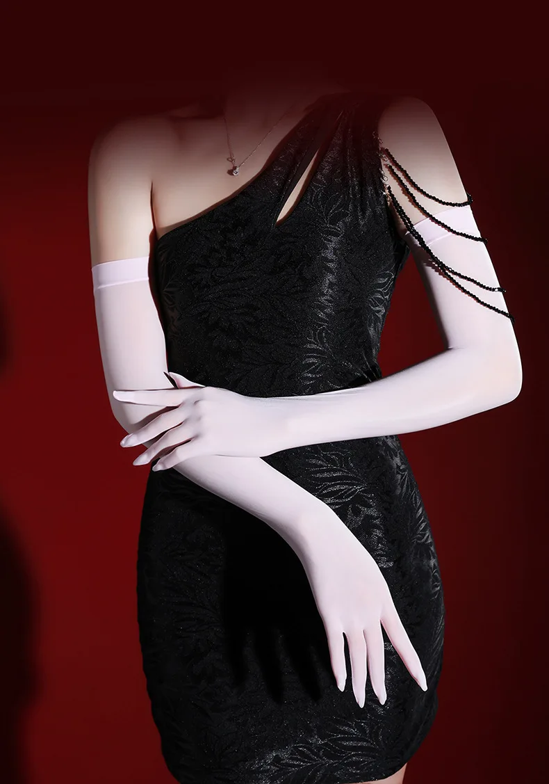 Women 40cm High Stretchy Smooth Tight Wet-Look Glossy Long Stockings Gloves Evening Bridal Prom Party Cosplay Stage Performance