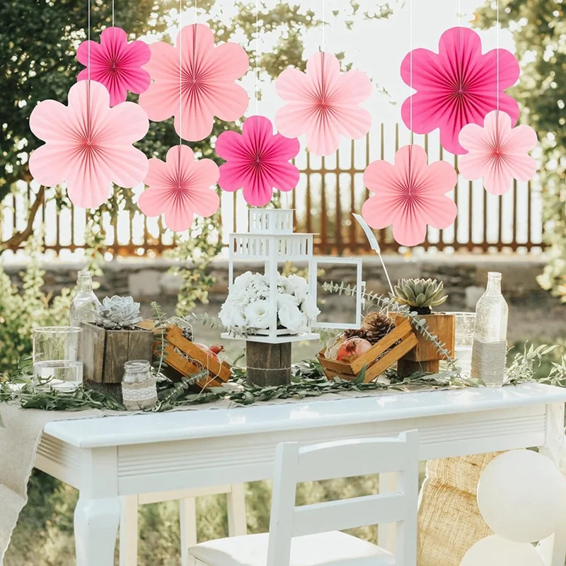 Pink Paper Fan Flower Set Party Decorations Paper Fans, Floral Pom Poms, And Garlands For Weddings, Birthdays