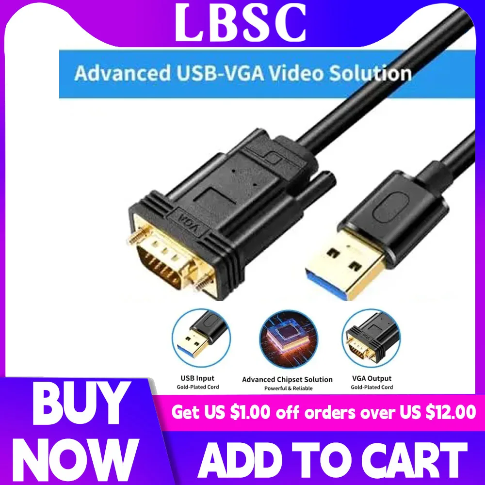 

Адаптер LBSC Vga к USB 10/8 A папа адаптер преобразователь кабель передачи данных 1 м для Windows 8/7. 1/