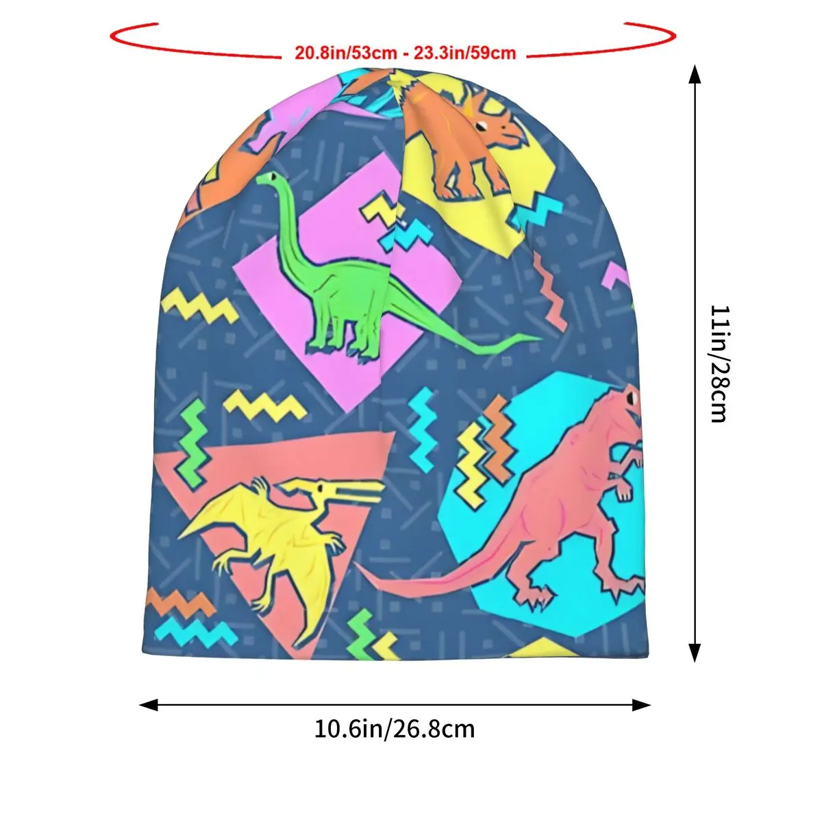 Nineties Dinosaurs Pattern Autumn Female Thin Beanies Double Used Outdoor Bonnet Hats