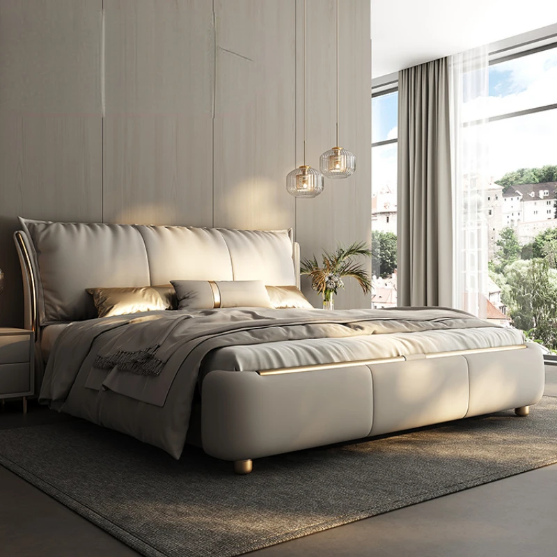 Luxury master bedroom high-end atmospheric leather bed