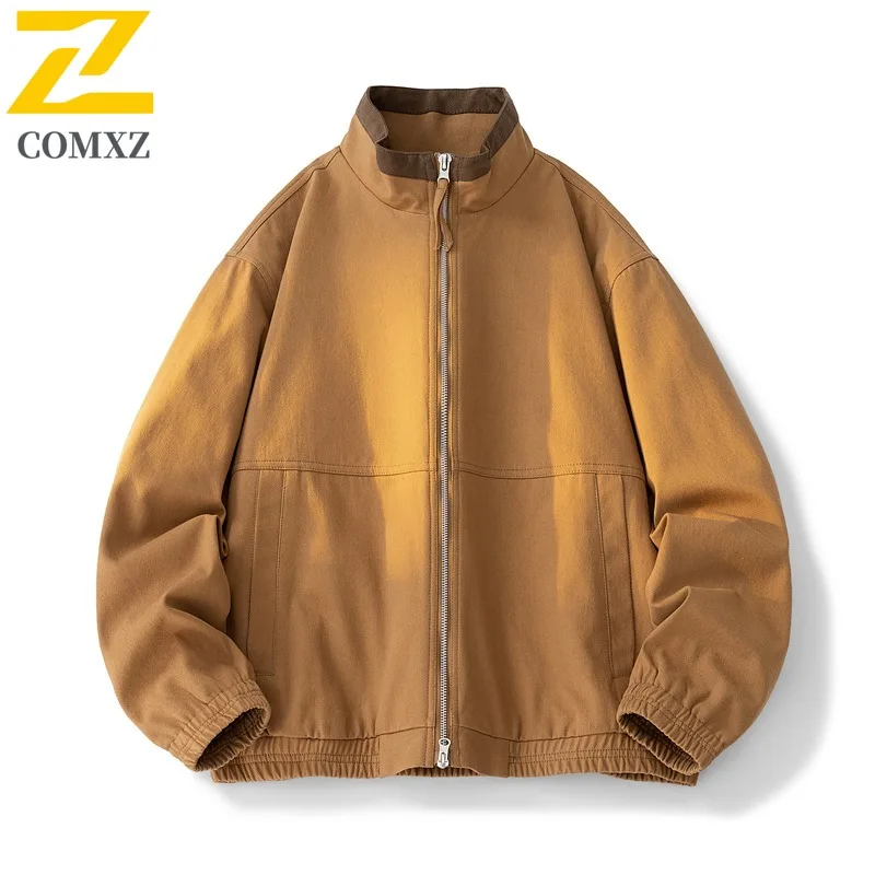 

COMXZ Trendy Jacket Men Turndown Collar Camping Oversize Windproof Workwear Trendy Outdoor Hiking Lightweight Windbreaker