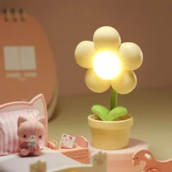 Mini LED Flower Night Light Cute Small Table Lamp Desktop Ornament Bedside Bedroom Ambient Lights Children Toy Kids Holiday Gift