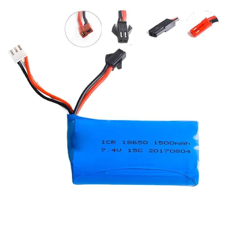 7.4V 1500mAh JST/T/SM/5500 플러그 18650 2S 리튬 이온 배터리 Wltoys 12423 10428 12429 12401 12402A RC 자동차 예비 부품용