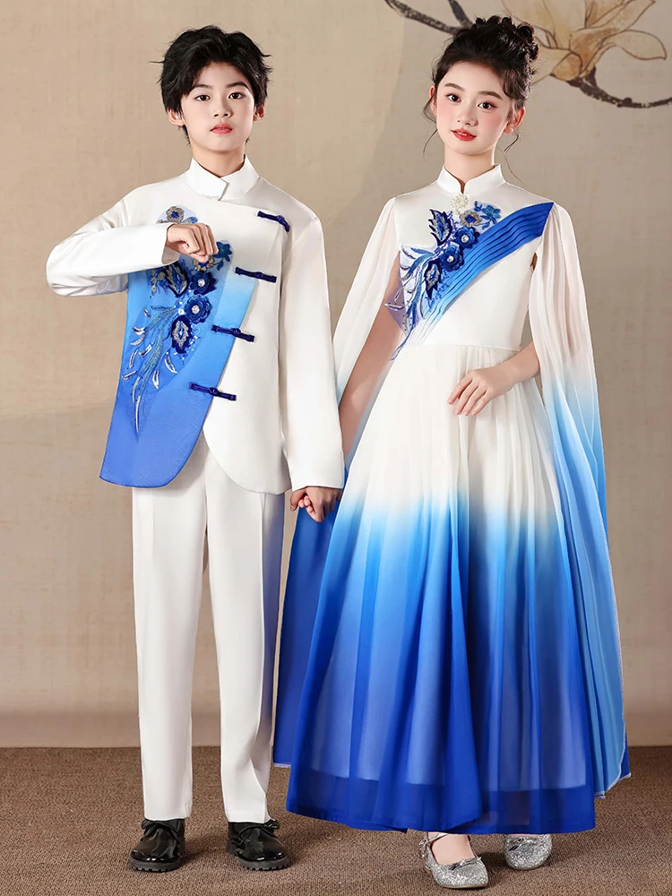 

National Day Children's Chorus Poetry Speech Performance Costume Primary School Girls' Patriotic Style Red Song Ceremony Clothes