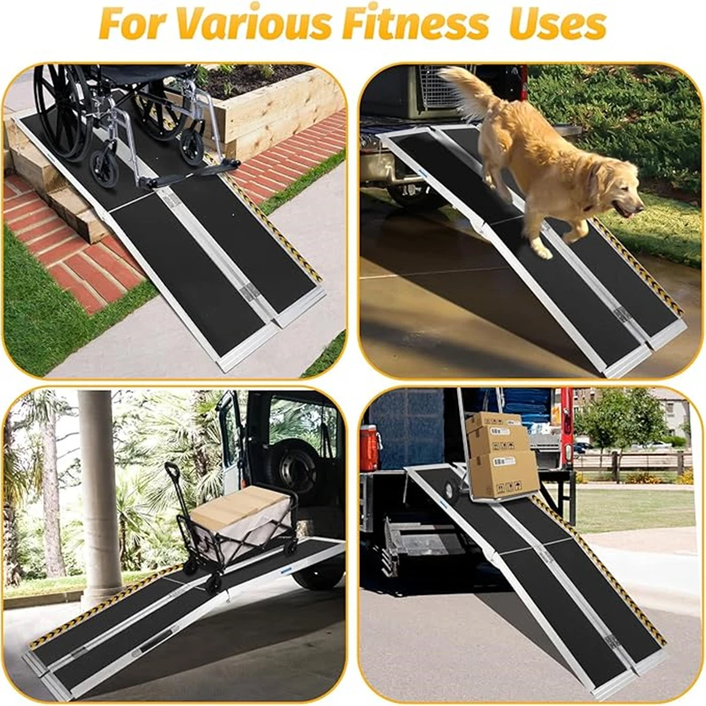 5FT Wheelchair Ramp for Home Steps, Portable Aluminum Wheelchair Ramp with Non-Skid Surface and Reflective Strips