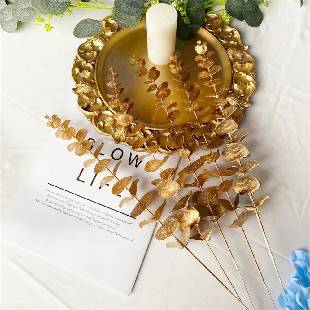 Gold Artificial Plants Artificial Flower Eucalyptus Leaf Ginkgo For Wedding Home Decor Table Decoration Flower Arrangement - Image 2