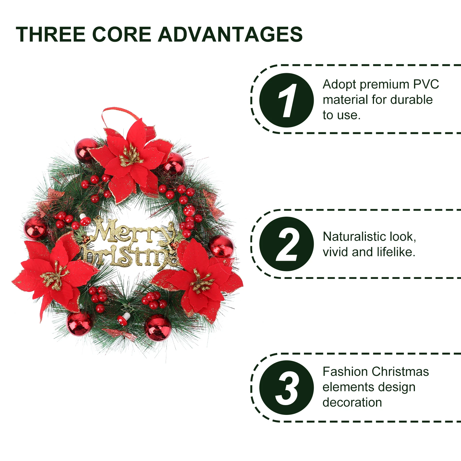 

Christmas Decorations PVC Xmas Wreath Hanging Holiday Door Window Festive Home DIY nament Party Supplies
