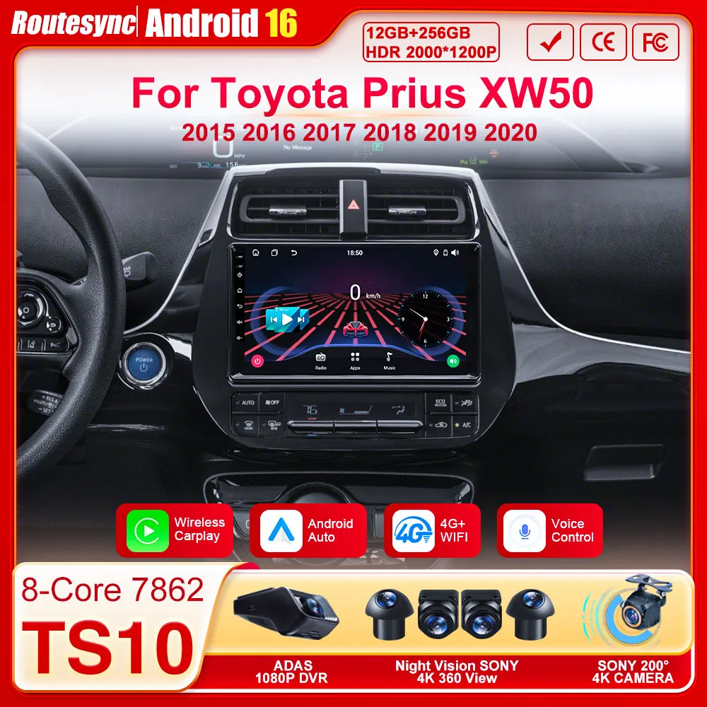 

Авторадио CarPlay для Toyota Prius XW50 2015-2020 Автомобильный радиоприемник Android 16 2 Din с сенсорным экраном 8-ядерный GPS-навигатор 5G Wi-Fi FM DSP