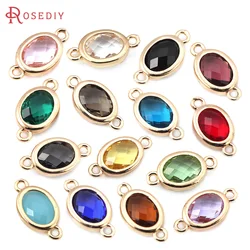 20PCS 18K Gold Color Brass and Glass 2 Holes Oval Connect Charms Pendants Jewelry Making Necklace Earrings Accessories for Women