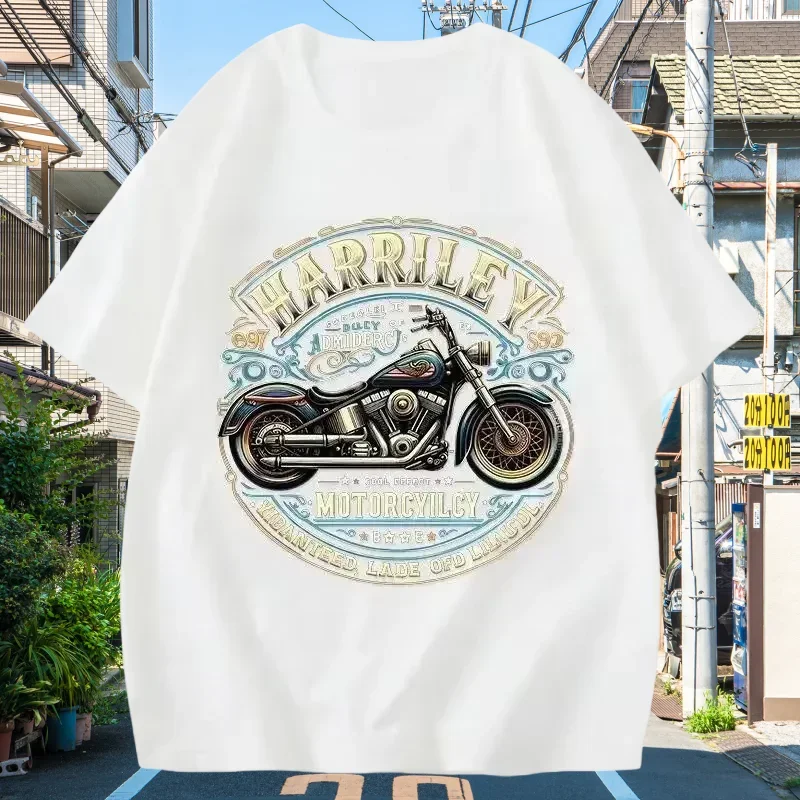 

New Men's and Women's Short-sleeved Cotton T-shirt Rock American Retro Harley Motorcycle Printed Loose T-shirt