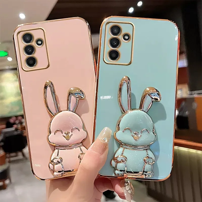 Cute Rabbit Bracket Plating Phone Holder Case for Samsung Galaxy A15 A35 A55 A05 A05S 4G 5G Cover