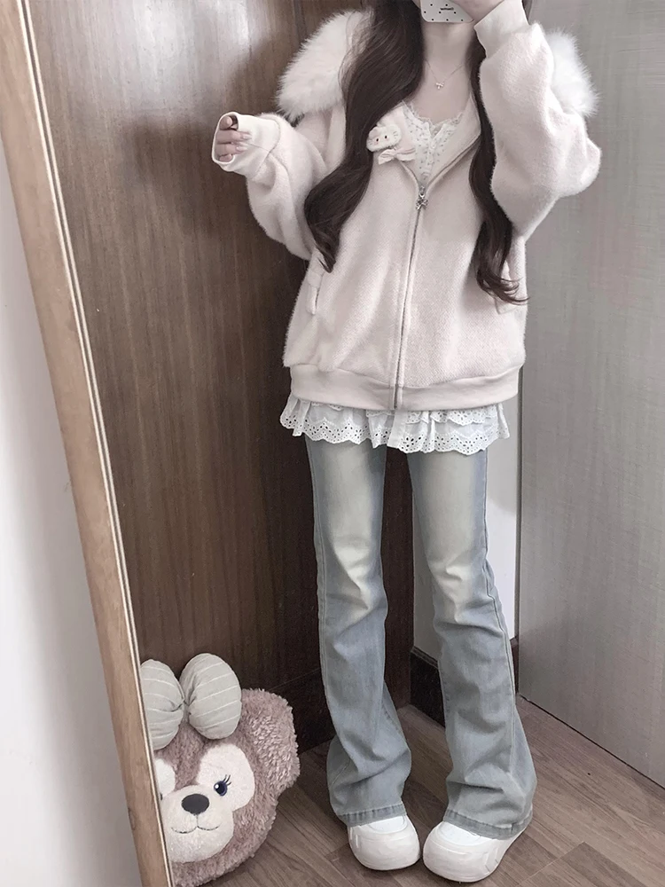 

Light Blue Bell Bot Denim Jeans Women's High Waist Slim Fit Straight Leg Wide Leg Pants Retro Sle Cotton Stretch Denim