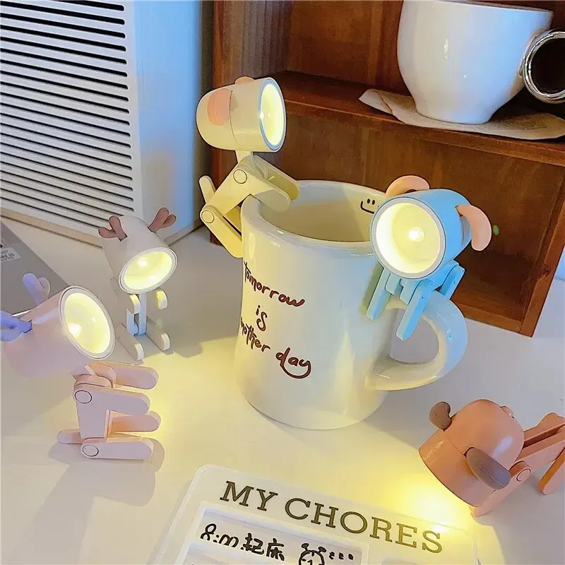 LED Night Light Soft Rubber Ears Wireless-use Button Battery Mini Cute Pet Puppy LED Night Lamp for Desktop Decoration