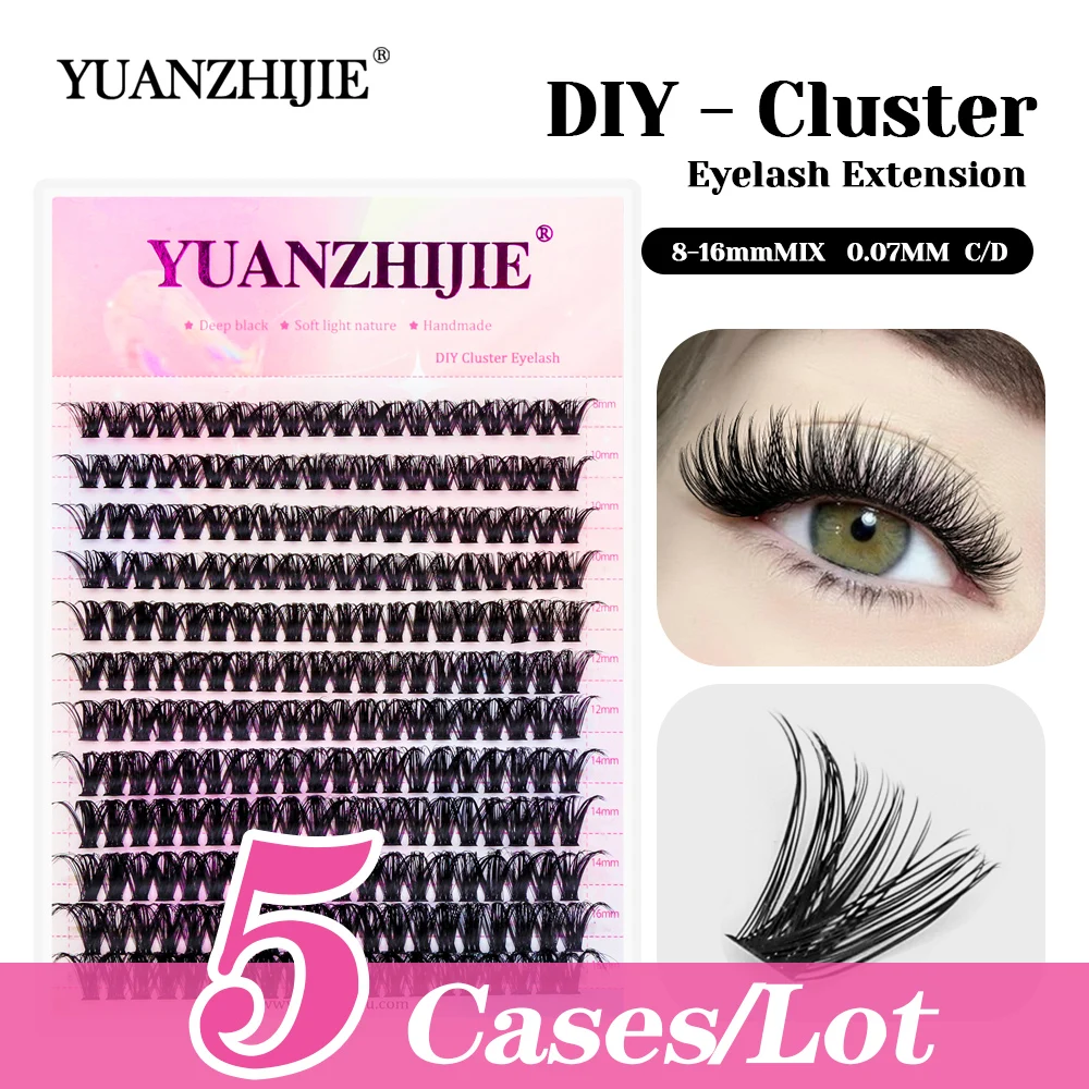 

12 Rows YUANZHIJIE 5cases/lot Premium Faux Mink Material DIY Clusters Lash Fast Grafting Segmented Hybrid Eyelashes Easy to Grip