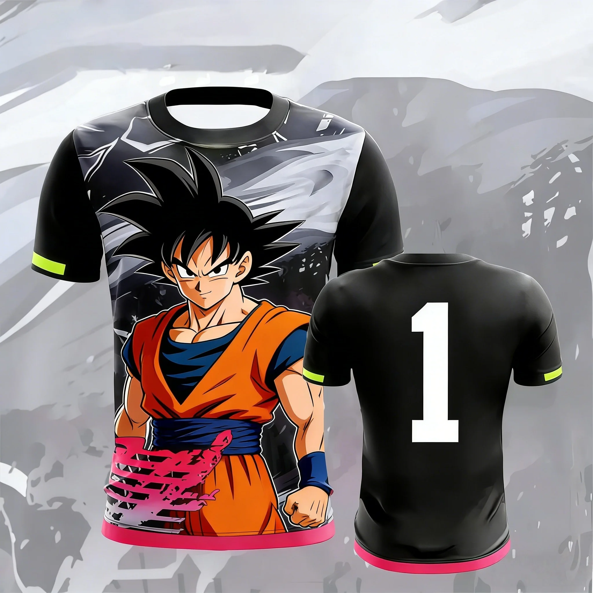 Vintage Dragon Ball Goku Tuschegemälde Rosa Pinsel 3D-Druck T-Shirt 2026 Sommer Unisex Oversized Y2K Retro Anime Streetwear Oberteil