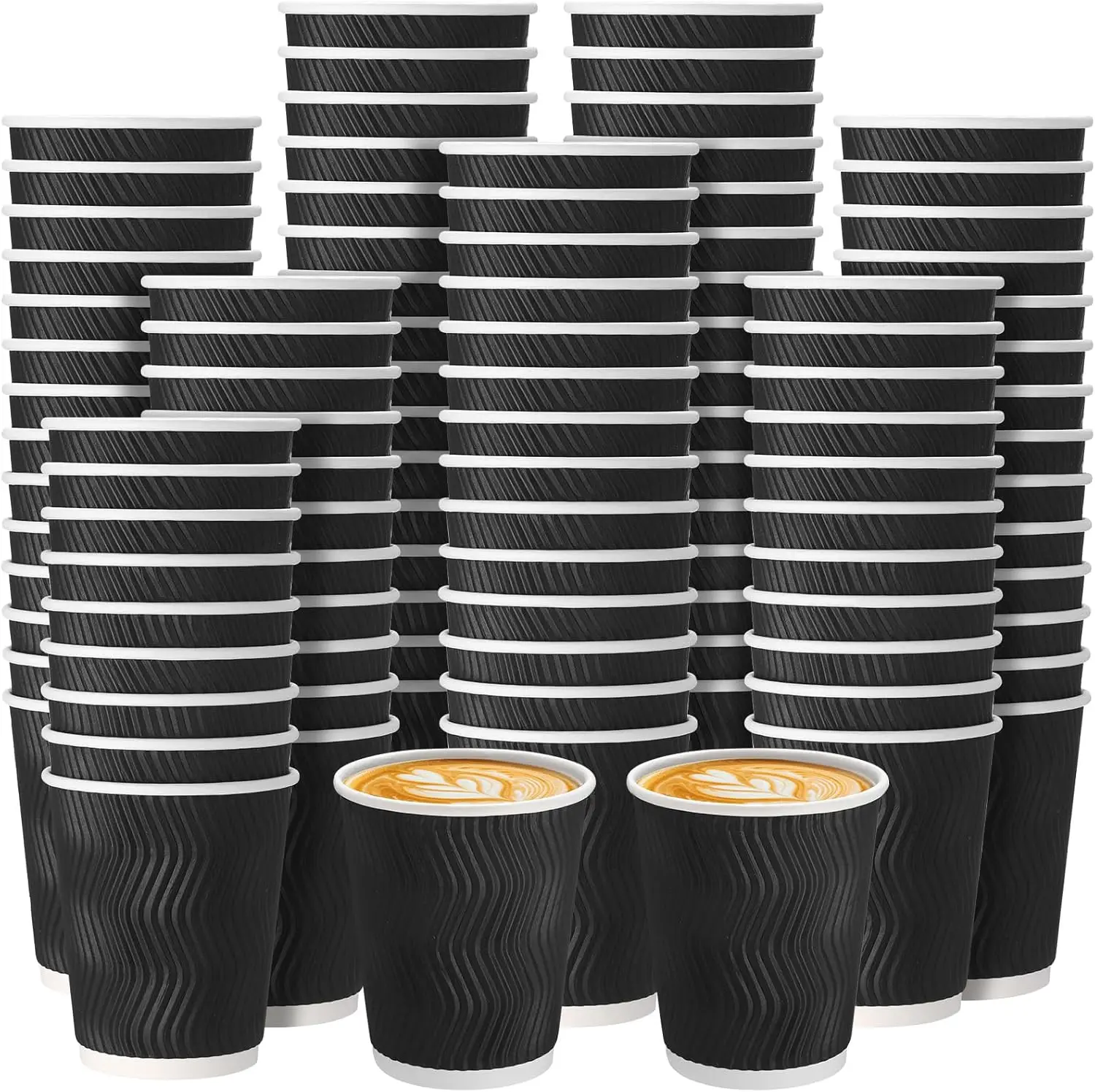 

200 Pack 8 oz Disposable Coffee Cups Black Insulated Corrugated Paper Coffee Cups with Ripple Wall Design Suitable for H