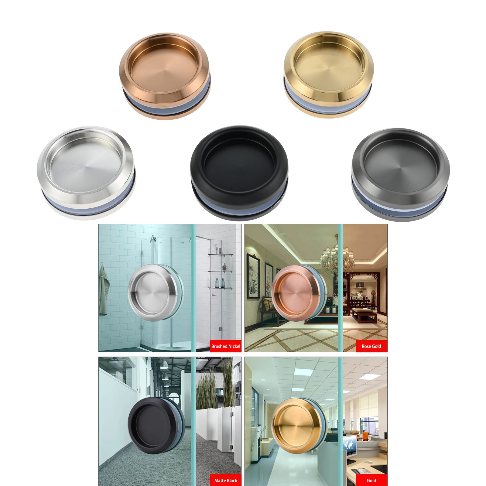 

1 Pc Double Sided Handle Sliding Door Knob 304 Stainless Steel for 10-12mm Thickness Glass Bathroom Display Cabinets 68 x 32mm