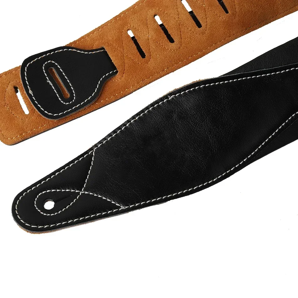 CB Logo Leather Padded Black Guitar Strap for Electric Acoustic Guitar Bass Adjustable Belt