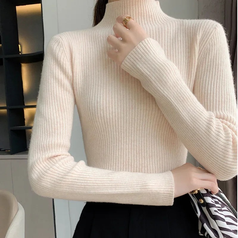 MRMT 2024 Brand New  Ladies' High Elastic Pullover With Half High Collar Short Slim Knit Sweater Women Pullover Bottoming Shirt