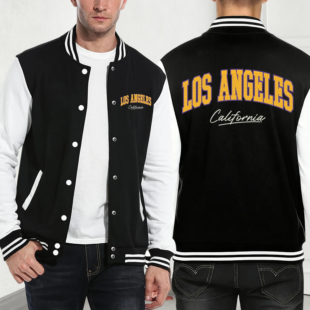 

California Letter Creative Printing Baseball Jersey Mens Winter Fleece Warm Coats Casual Pocket Jackets Fashion Loose Clothes